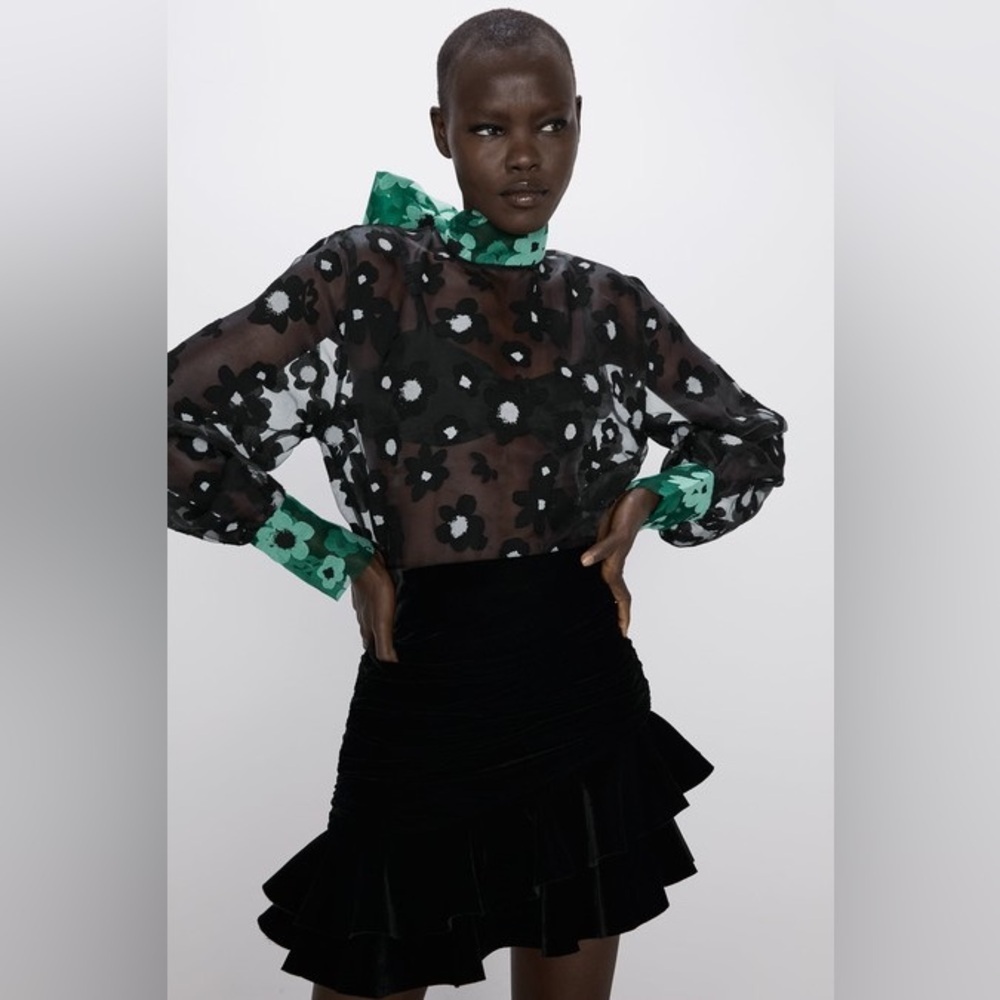 NWT ZARA BOW TIE POLKA DOT BLOUSE SIZE S - Picture 5 of 6